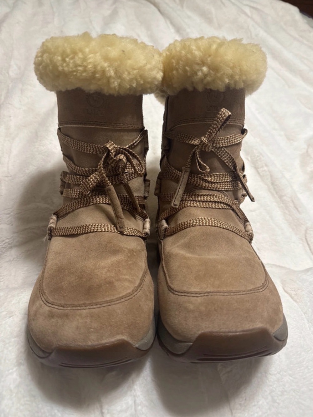ULU "Suluk" Winter Snow Boots - Tan Suede & Genuine Shearling Size US 7 1/2
